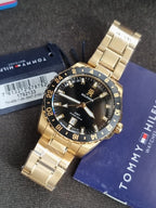 Tommy Hilfiger Gold Stainless Steel Black Dial Quartz Watch for Gents - Tommy Hilfiger 1792133