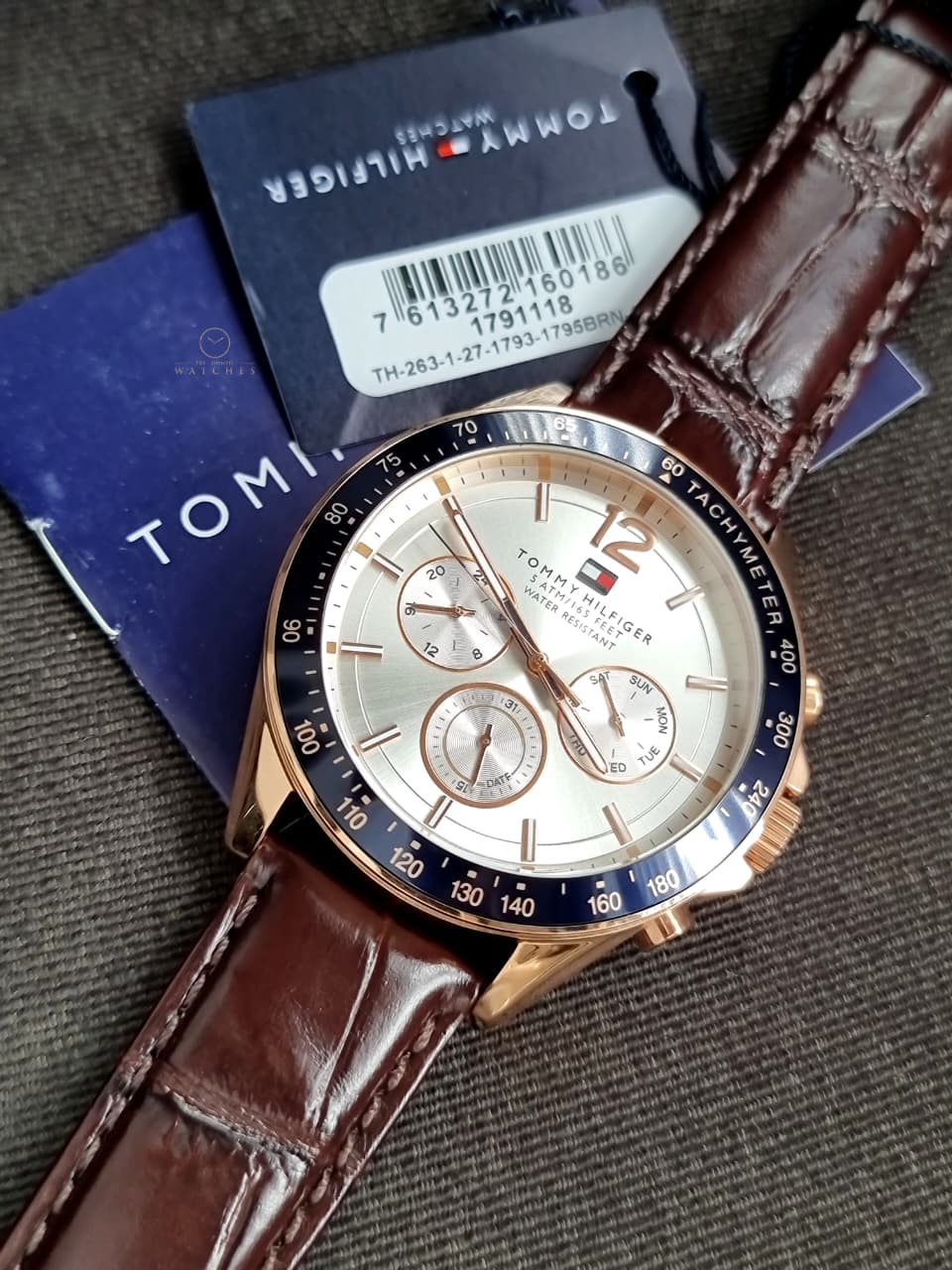Tommy Hilfiger Luke Brown Leather Strap White Dial Chronograph Quartz Watch for Gents - 1791118