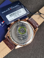 Tommy Hilfiger Luke Brown Leather Strap White Dial Chronograph Quartz Watch for Gents - 1791118