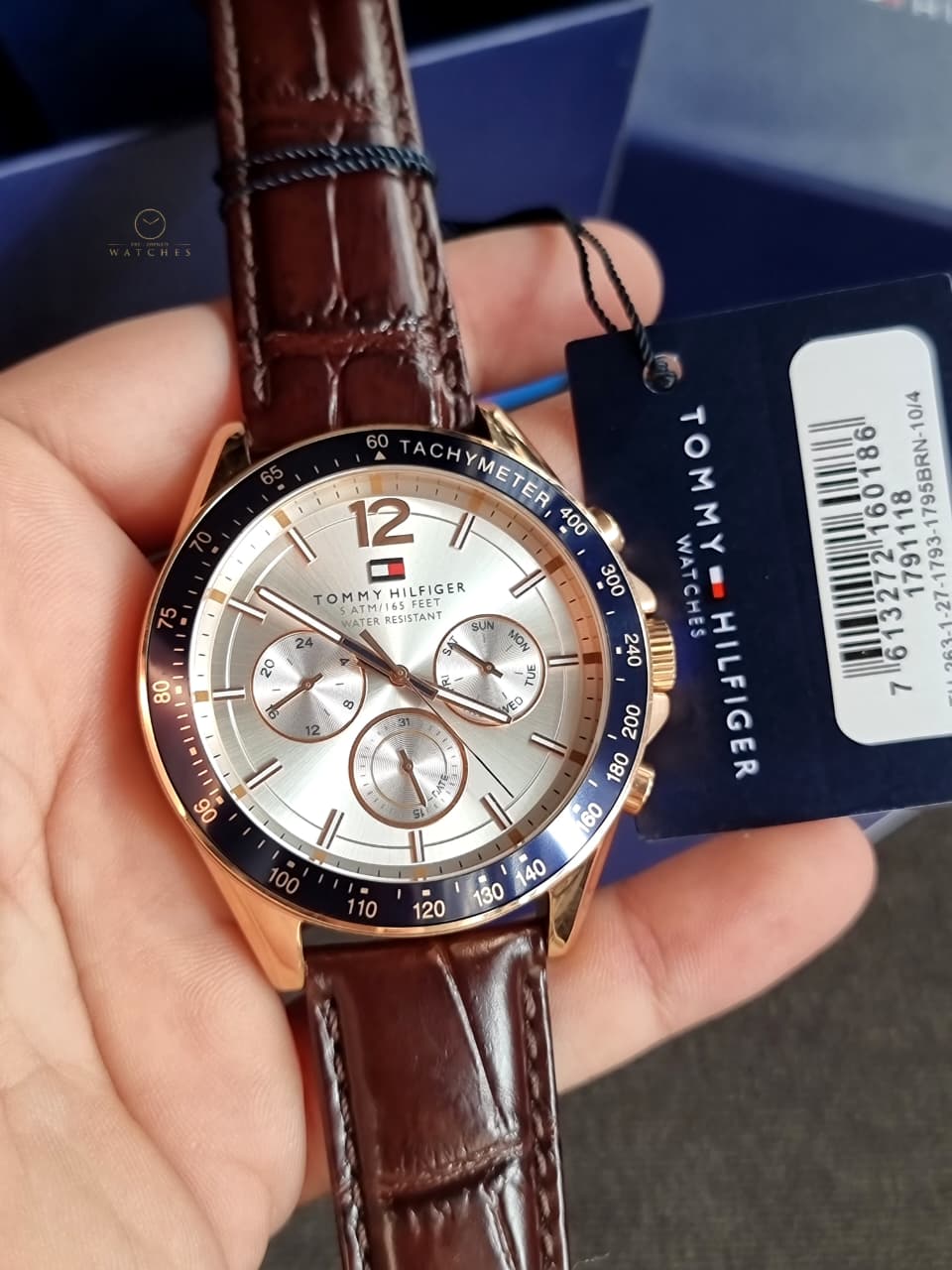 Tommy Hilfiger Luke Brown Leather Strap White Dial Chronograph Quartz Watch for Gents - 1791118