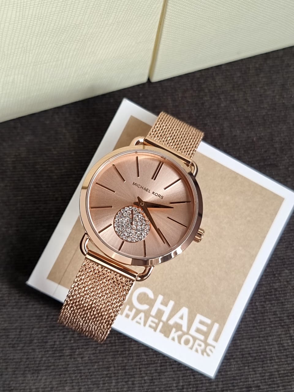Michael Kors Portia MK3845 Rose Gold Dial Stainless Steel Mesh Bracelet Women's Quartz Watch