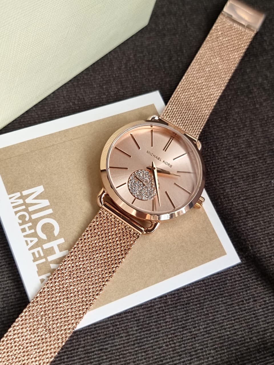 Michael Kors Portia MK3845 Rose Gold Dial Stainless Steel Mesh Bracelet Women's Quartz Watch