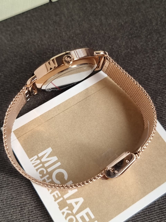 Michael Kors Portia MK3845 Rose Gold Dial Stainless Steel Mesh Bracelet Women's Quartz Watch Main Image