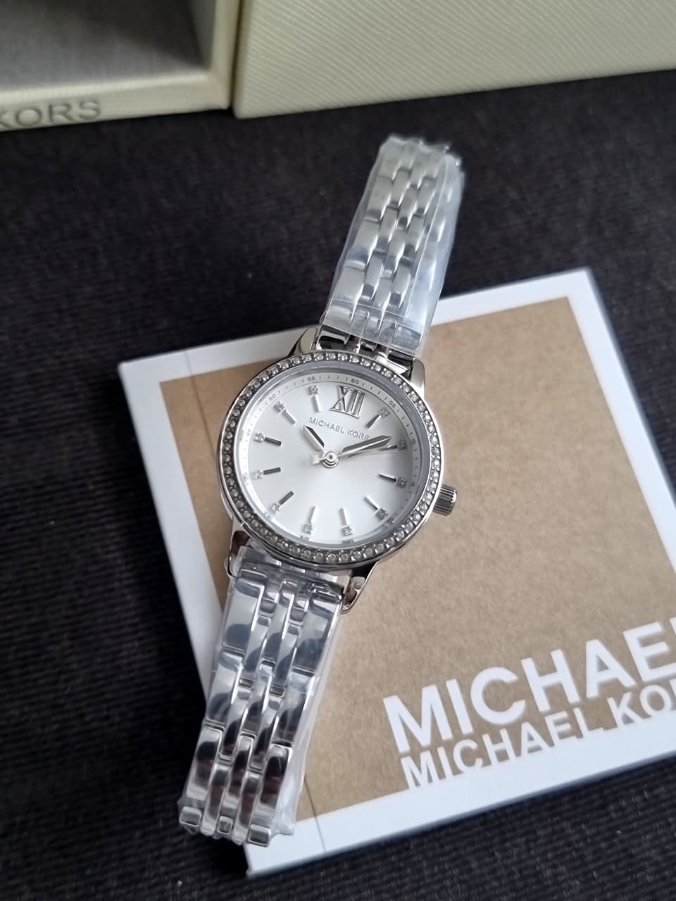 Michael Kors Mini Melissa Pavé MKO1171 Silver Dial Silver-Tone Stainless Steel Women's Quartz Watch