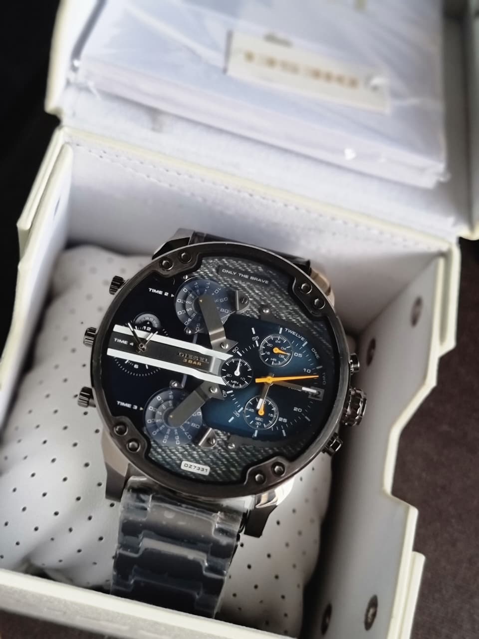Diesel Mr. Daddy 2.0 DZ7331 Grey Stainless Steel Blue Denim Dial Chronograph Men's Watch