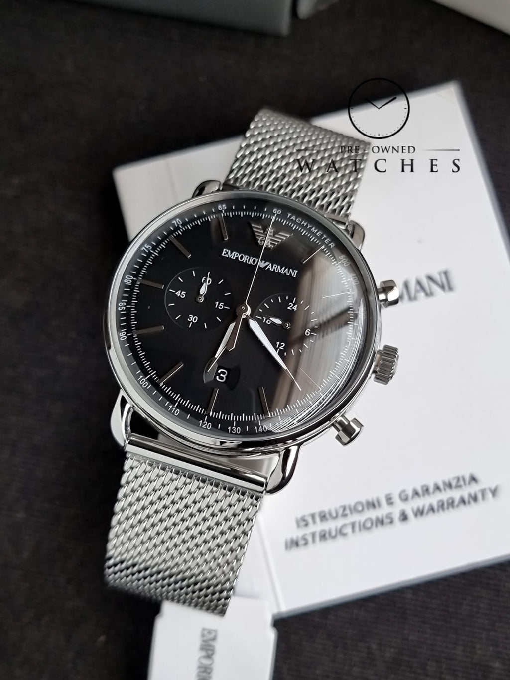 Emporio Armani Men’s Chronograph Stainless Steel Black Dial 43mm Watch AR11104