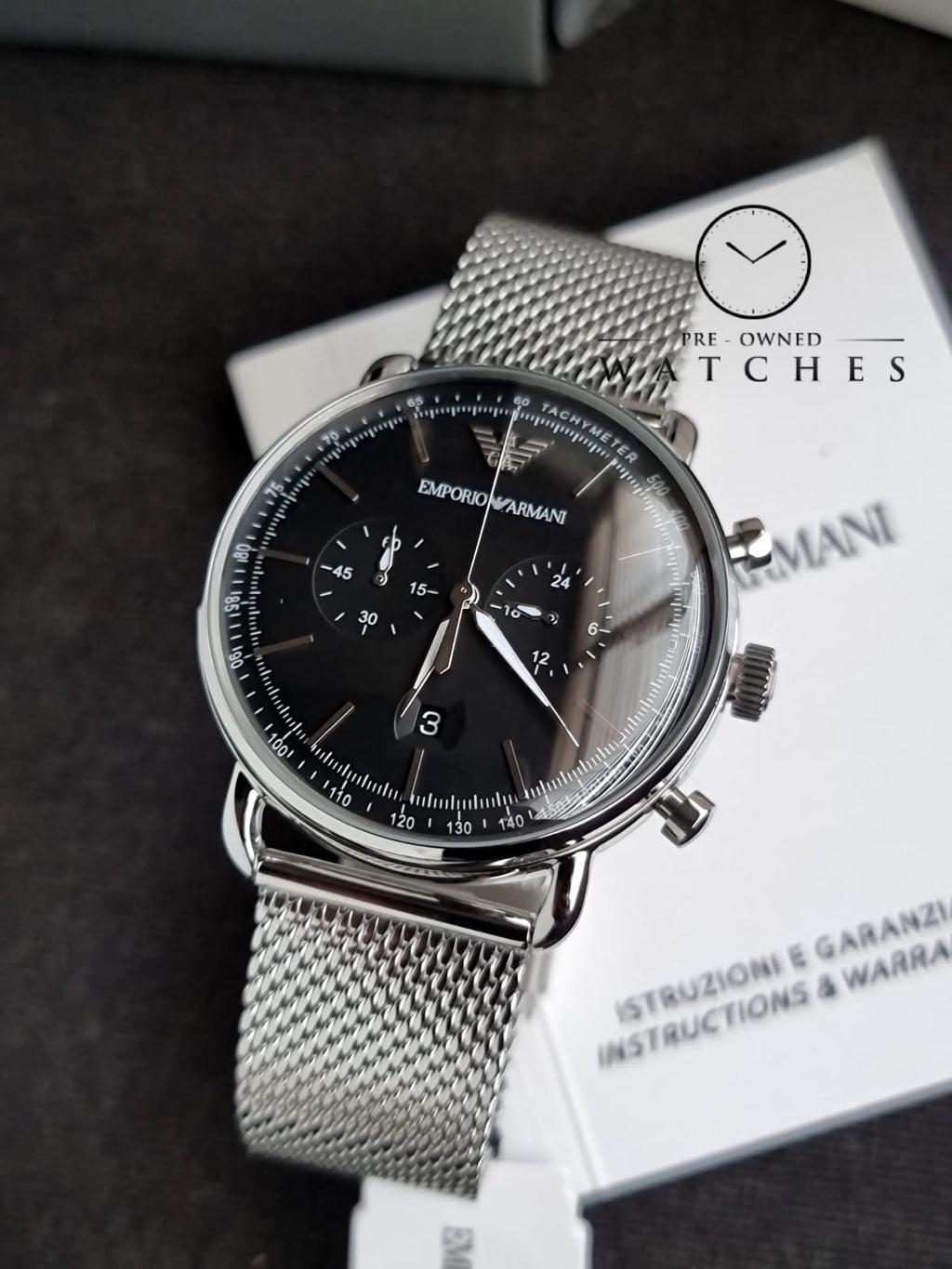 Emporio Armani Men’s Chronograph Stainless Steel Black Dial 43mm Watch AR11104