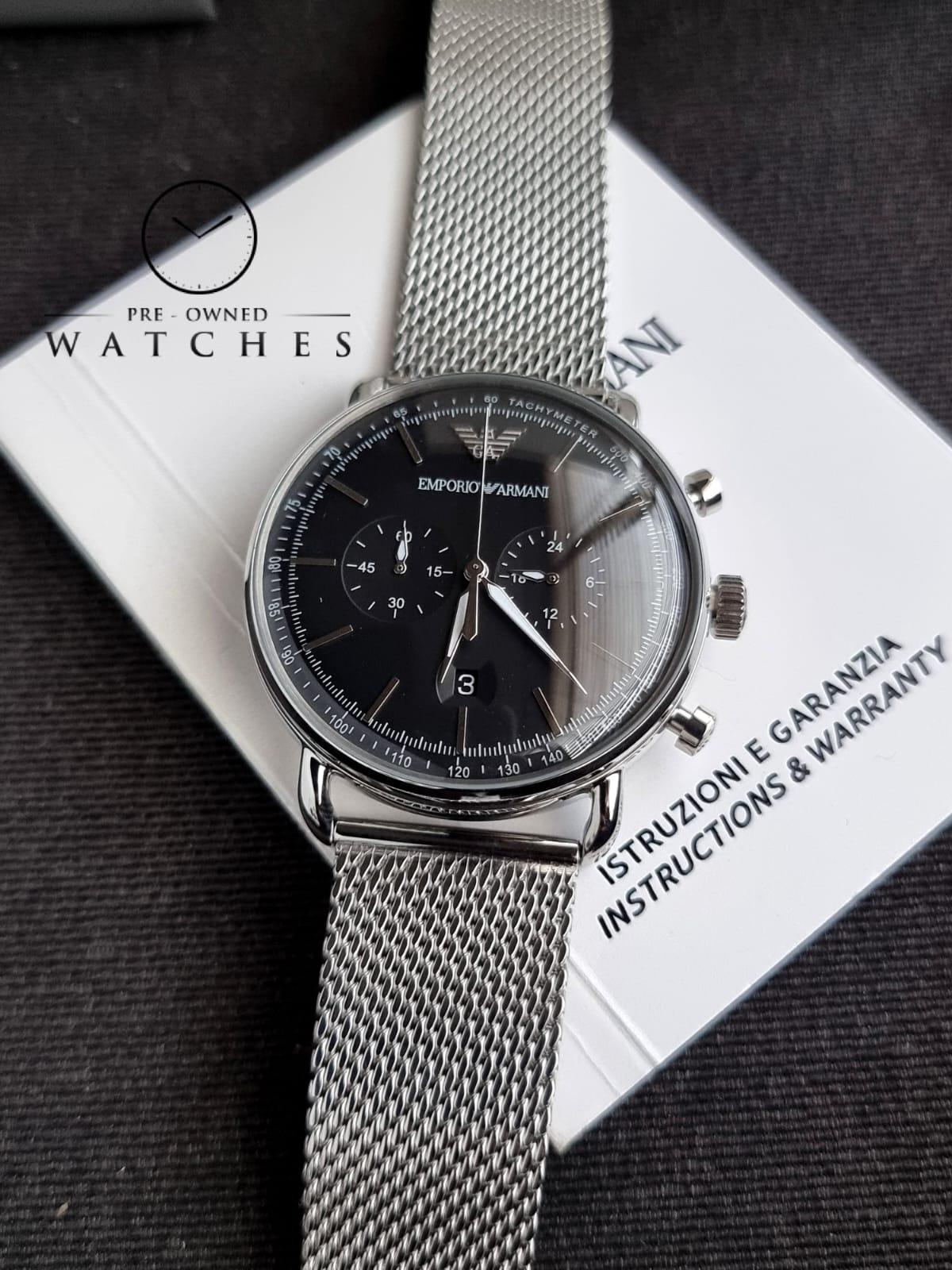Emporio Armani Men’s Chronograph Stainless Steel Black Dial 43mm Watch AR11104