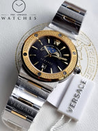 Versace Women’s Quartz Swiss Made Two Tone Stainless Steel Blue Dial 38mm Watch VE7G00223