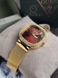 Guess Women’s Quartz Gold Stainless Steel Red Dial 32mm Watch GW0354L4