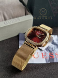 Guess Women’s Quartz Gold Stainless Steel Red Dial 32mm Watch GW0354L4