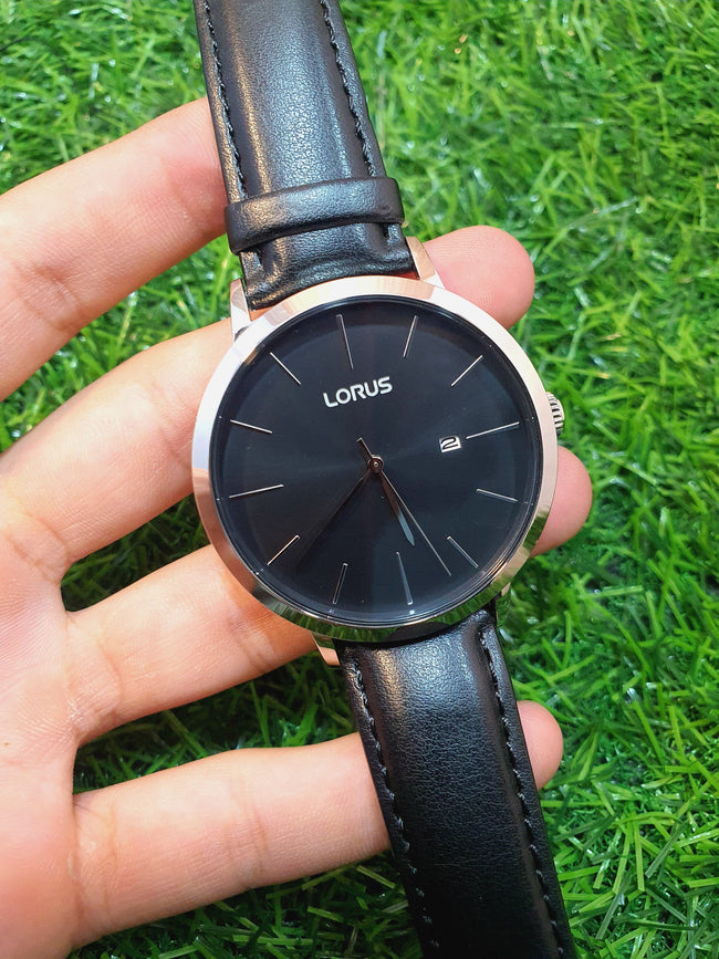 Lorus Sub Brand Of Seiko Gents Watch Black dial Black Leather Strap Quartz Watch Hover Image