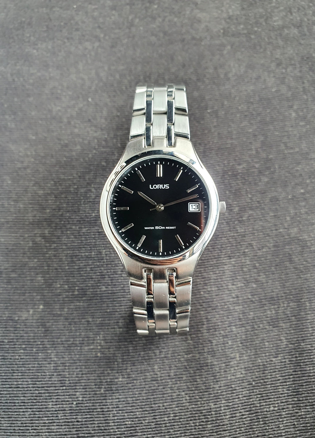 Lorus Sub Brand Of Seiko Gents Black Dial  Watch Silver Chain 35mm Quartz Watch RXH63DX9