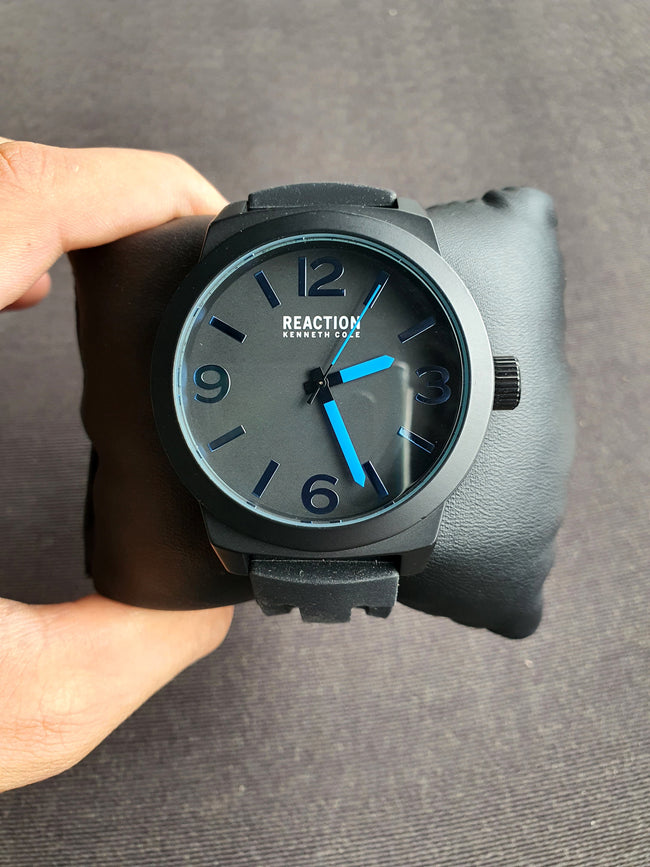 Kenneth Cole Reaction Black Rubber Strap Black Casing Black Dial 48mm Quartz Watch Hover Image