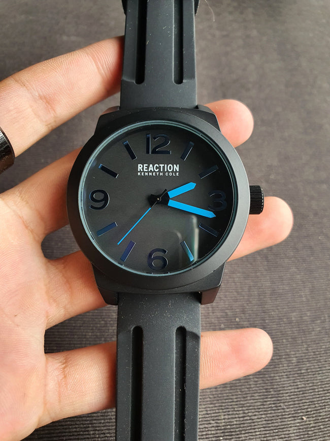Kenneth Cole Reaction Black Rubber Strap Black Casing Black Dial 48mm Quartz Watch Main Image