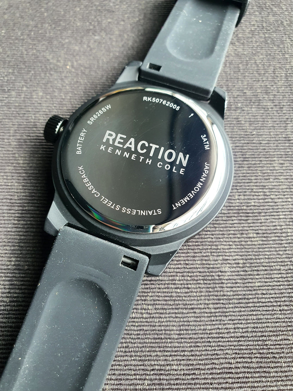 Kenneth Cole Reaction Black Rubber Strap Black Casing Black Dial 48mm Quartz Watch