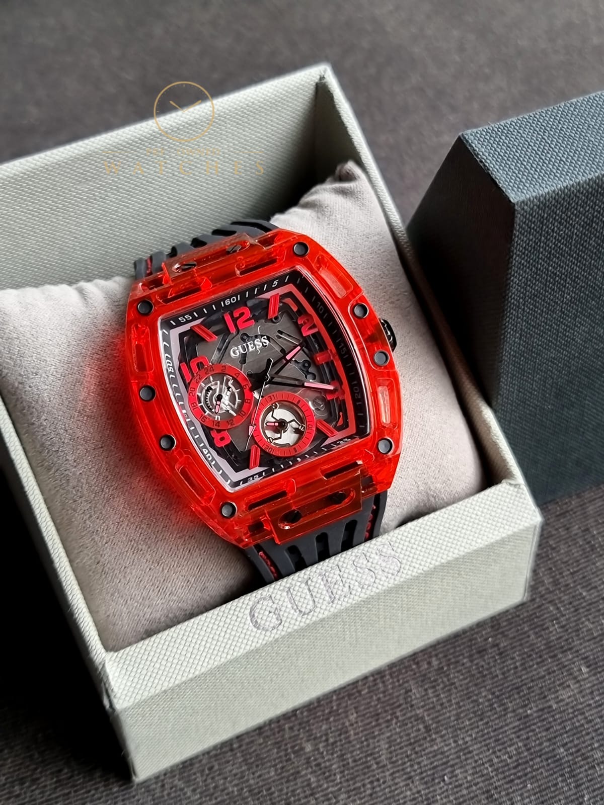 GUESS Mens Black Red Multi-function Watch GW0499G4