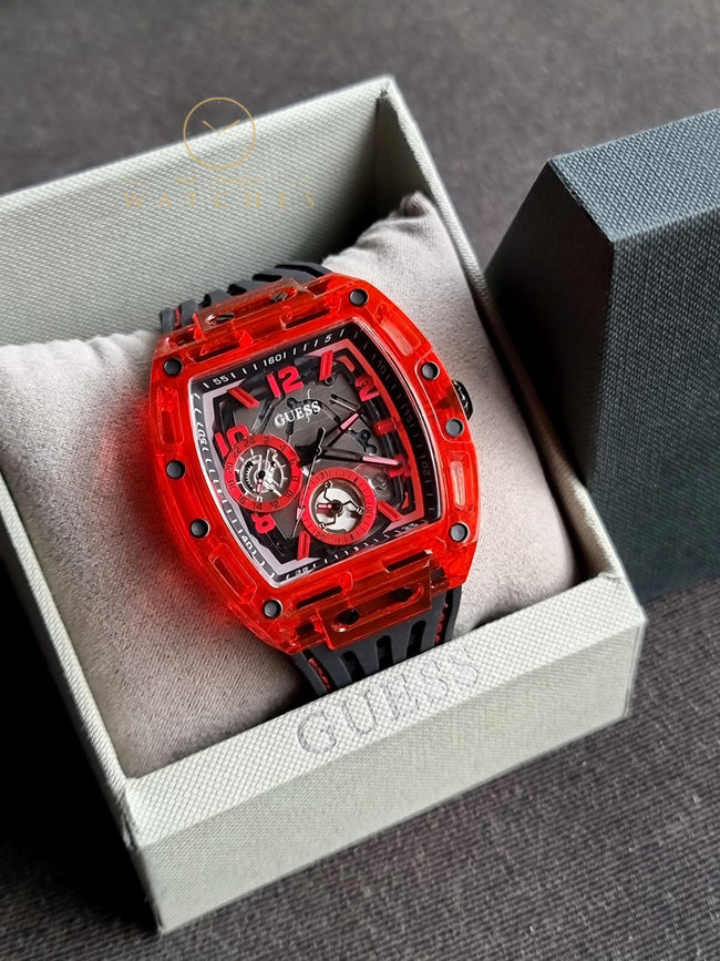 GUESS Mens Black Red Multi-function Watch GW0499G4 Hover Image