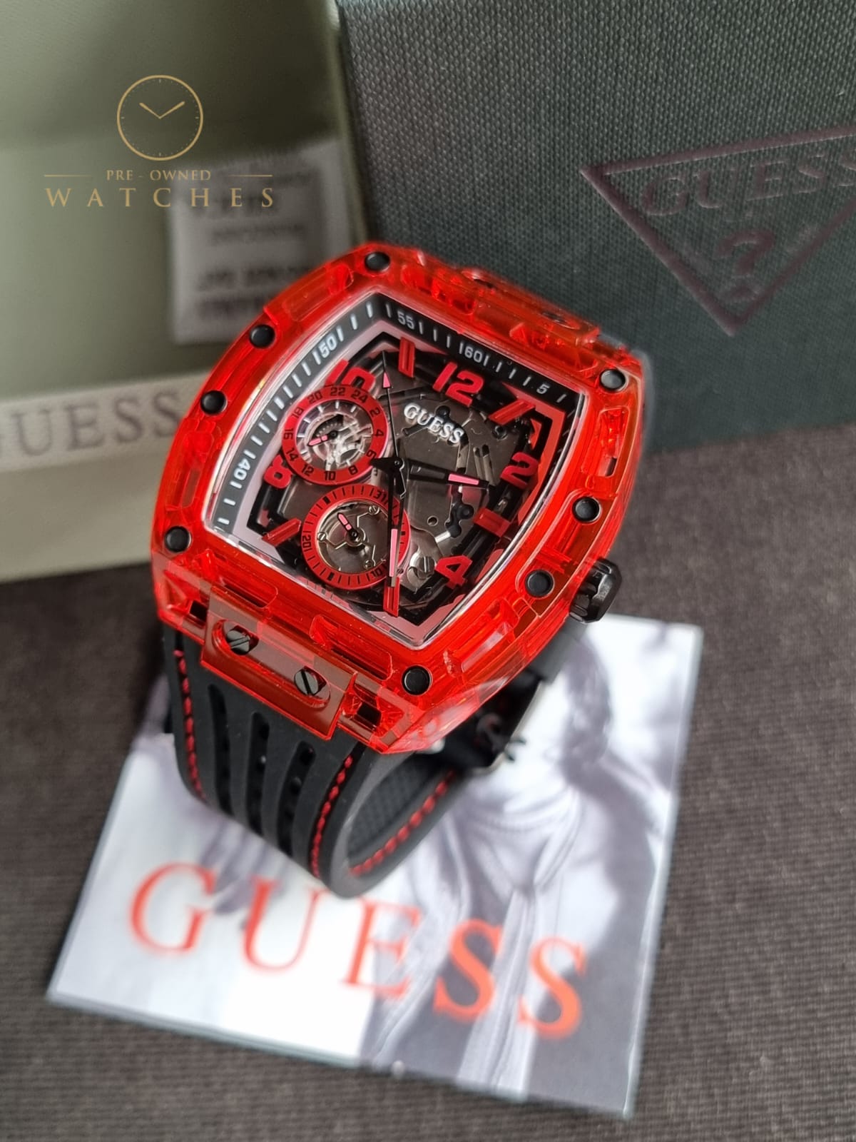 GUESS Mens Black Red Multi-function Watch GW0499G4