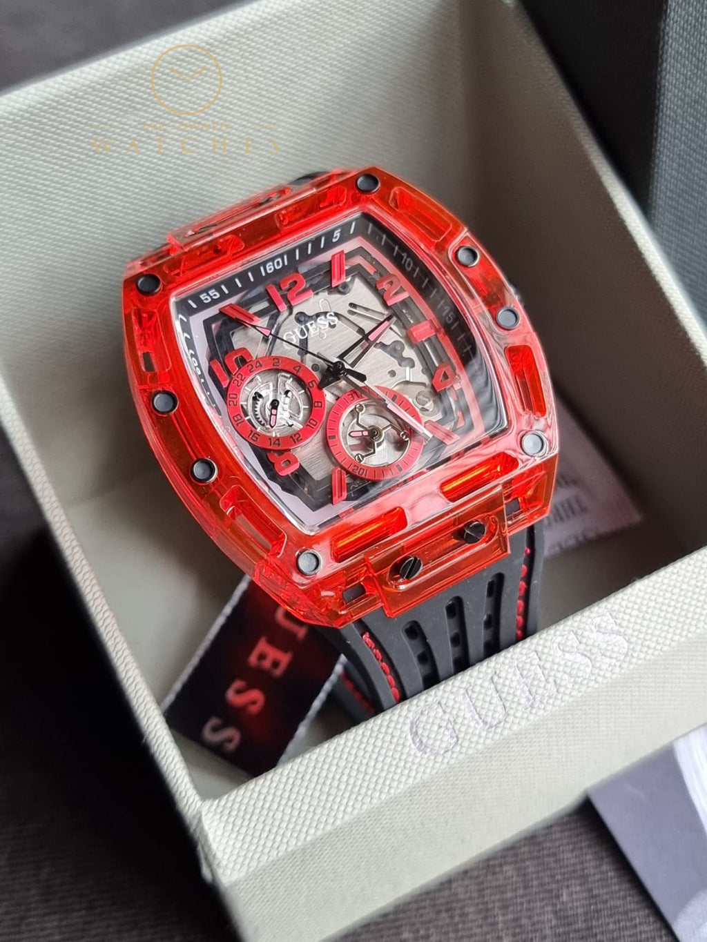 GUESS Mens Black Red Multi-function Watch GW0499G4