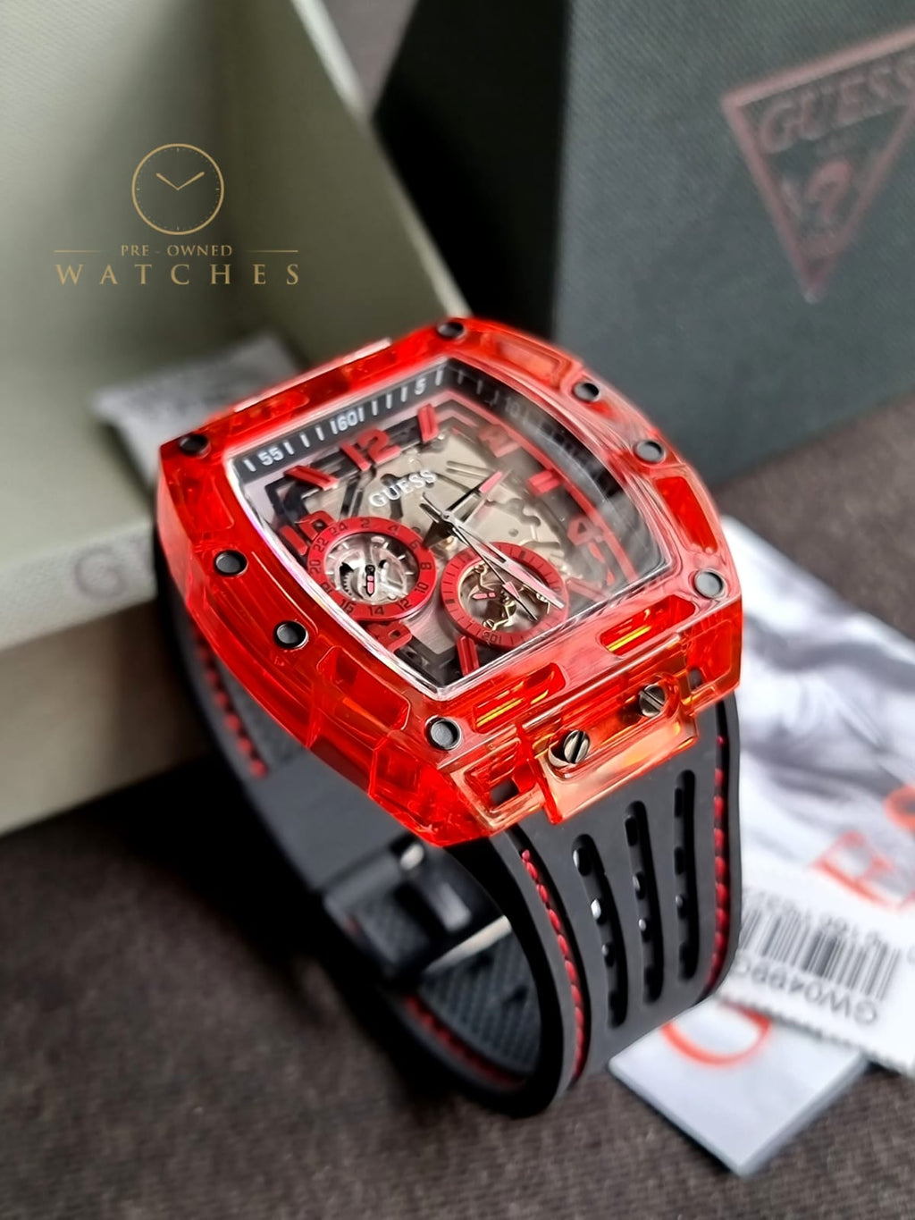 GUESS Mens Black Red Multi-function Watch GW0499G4