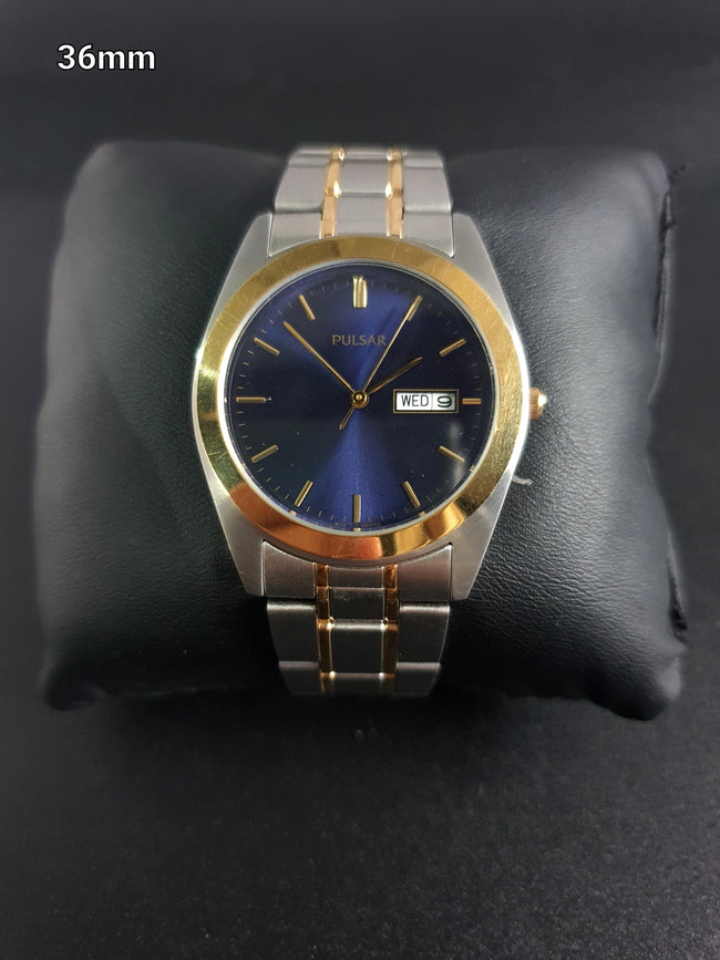 Pulsar 36mm Blue Dial Silver Chain Quartz Watch Hover Image
