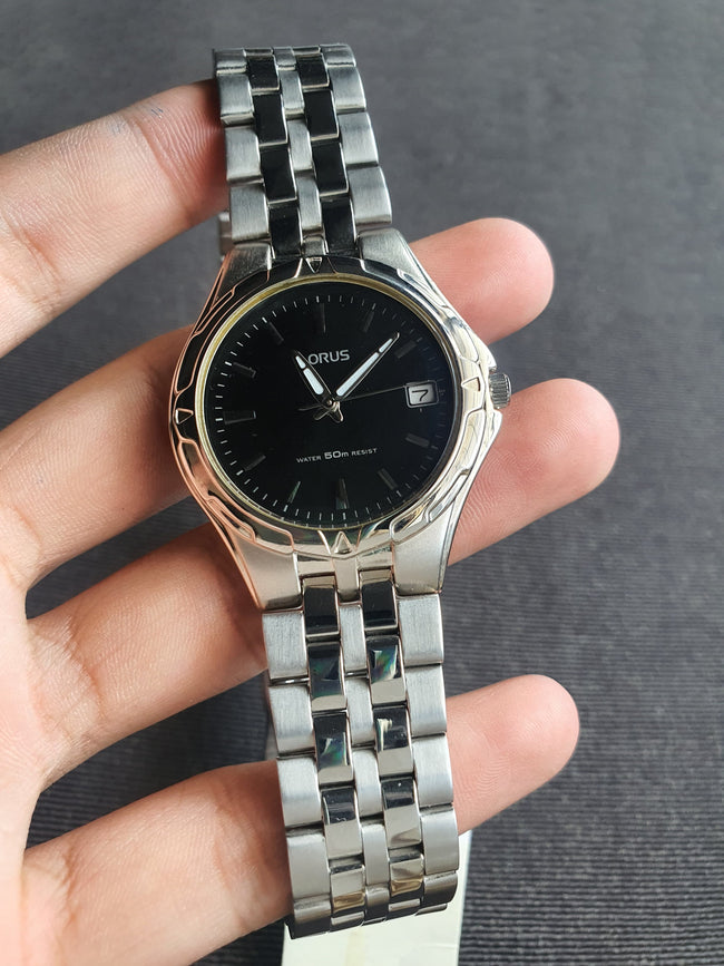 Lorus Sub Brand Of Seiko Gents Watch Silver Chain Black Dial Quartz Watch Hover Image