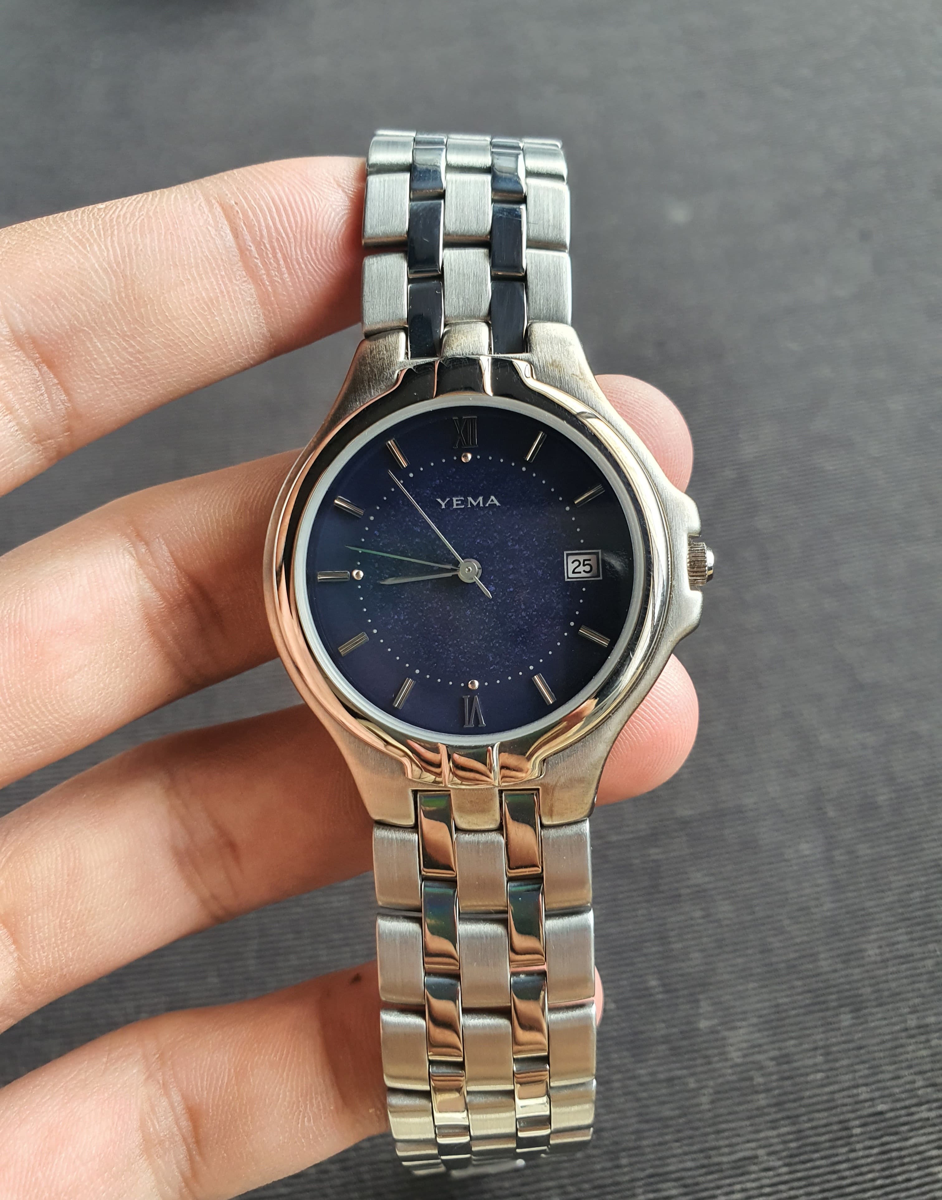 Yema Gents Watch Dark Blue Dial Stainless Steel Quartz Watch