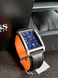 Hugo boss Rectangular Blue dial Black leather Strap