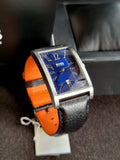 Hugo boss Rectangular Blue dial Black leather Strap