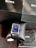 Hugo boss Rectangular Blue dial Black leather Strap