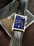 Hugo boss Rectangular Blue dial Black leather Strap