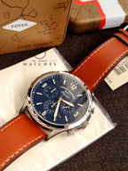 Fossil Men’s Quartz Leather Strap Blue Dial 46mm Watch FS5607