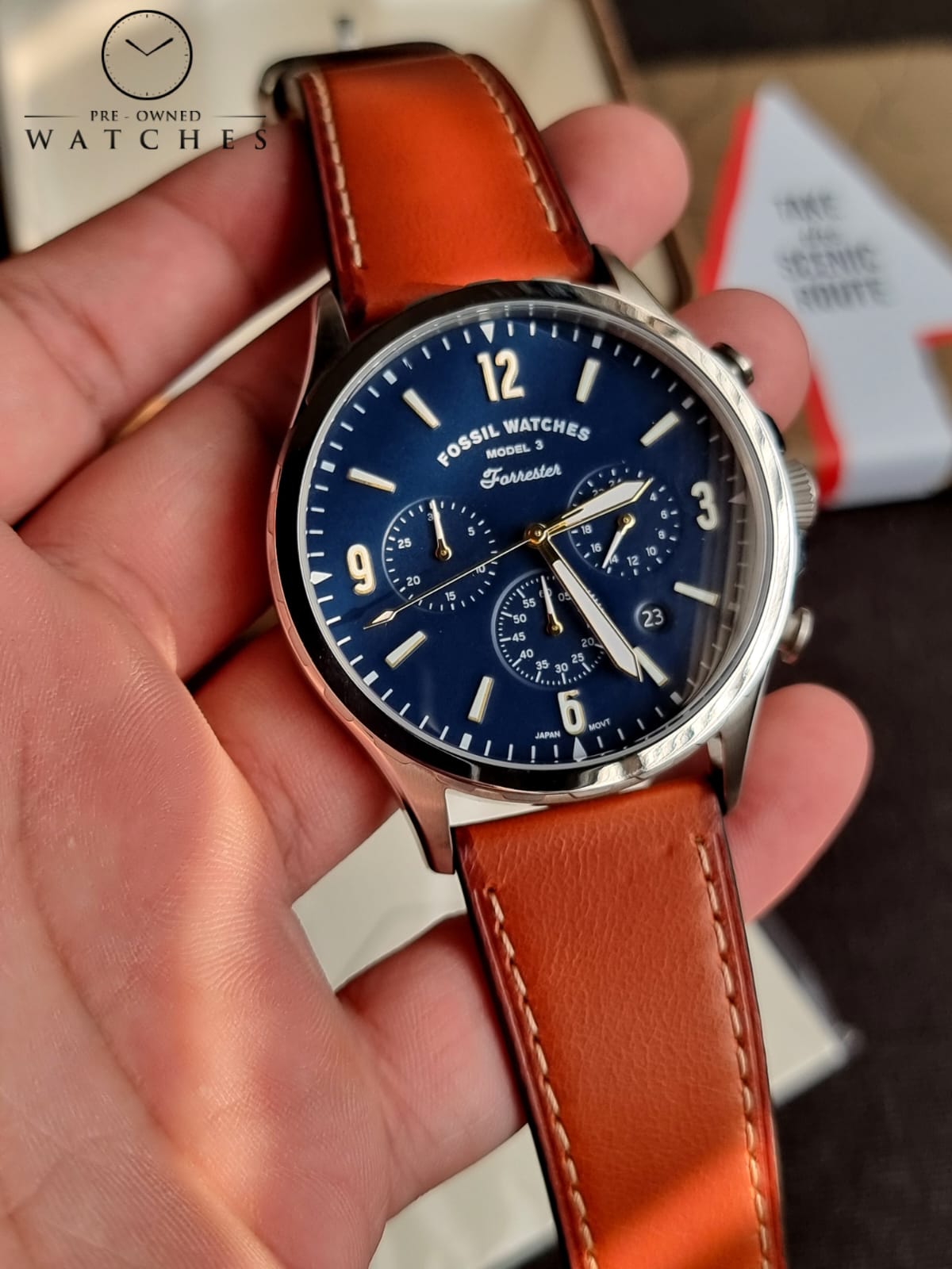 Fossil Men's Quartz Leather Strap Blue Dial 46mm Watch FS5607