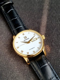 Binger Automatic Watch White Dial Black Leather Strap Golden Bezel Watch