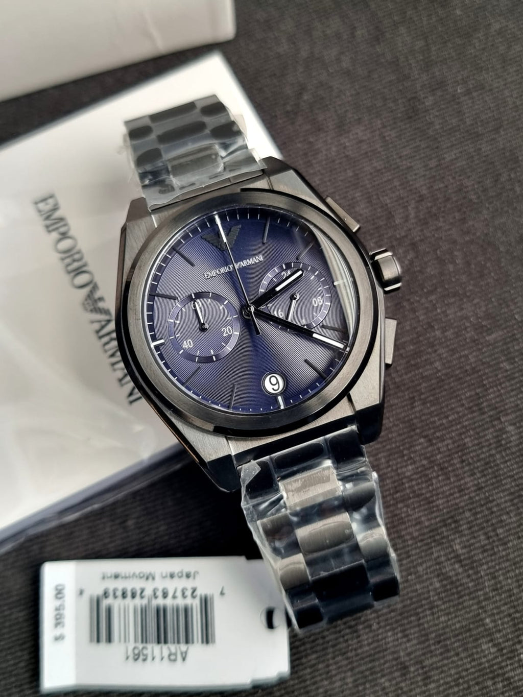 Emporio Armani Men’s Quartz Black Stainless Steel Blue Dial 43mm Watch AR11561