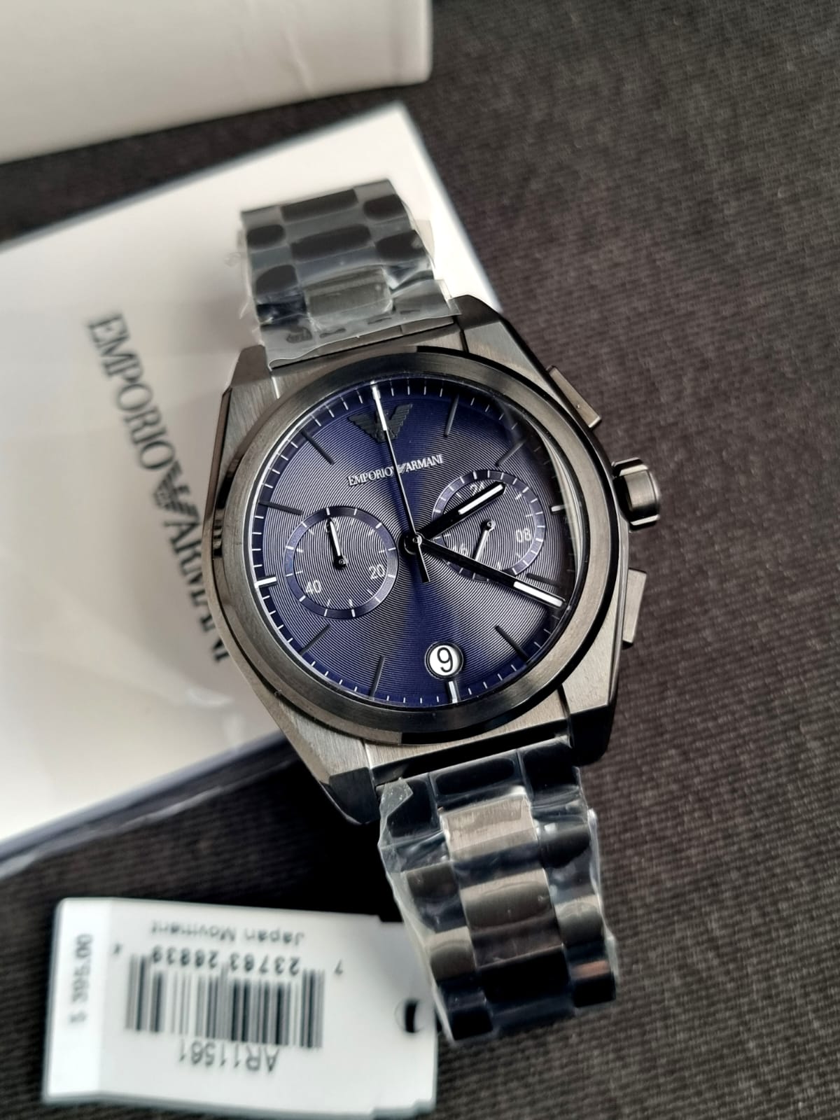 Emporio Armani Men’s Quartz Black Stainless Steel Blue Dial 43mm Watch AR11561