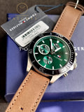 Tommy Hilfiger Men’s Quartz Brown Leather Strap Green Dial 46mm Watch 1791983