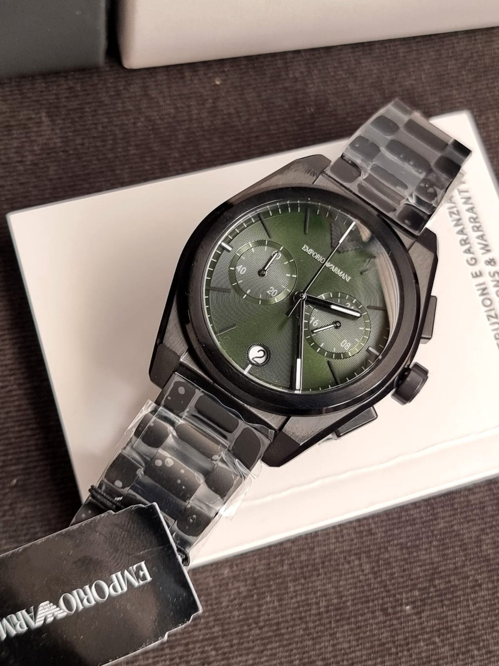 Emporio Armani Men’s Quartz Black Stainless Steel Green Dial 43mm Watch AR11562