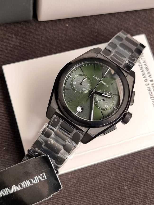 Emporio Armani Men’s Quartz Black Stainless Steel Green Dial 43mm Watch AR11562 Main Image