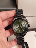Emporio Armani Men’s Quartz Black Stainless Steel Green Dial 43mm Watch AR11562