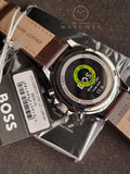 Hugo Boss Troper Brown Leather Strap Green Dial Chronograph Quartz Watch for Gents - 1514098