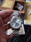 Michael Kors Lexington Silver Stainless Steel Silver Dial Chronograph Quartz Watch for Ladies - MK-5555