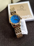 Michael Kors Lexington Three Hand Blue Dial Gold Steel Strap Watch for Women - MK4813