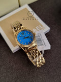 Michael Kors Lexington Three Hand Blue Dial Gold Steel Strap Watch for Women - MK4813