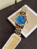 Michael Kors Lexington Three Hand Blue Dial Gold Steel Strap Watch for Women - MK4813