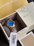 Michael Kors Lexington Three Hand Blue Dial Gold Steel Strap Watch for Women - MK4813