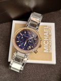 Michael Kors Parker Two-tone Stainless Steel Blue Dial Chronograph Quartz Watch for Ladies - MK-6141