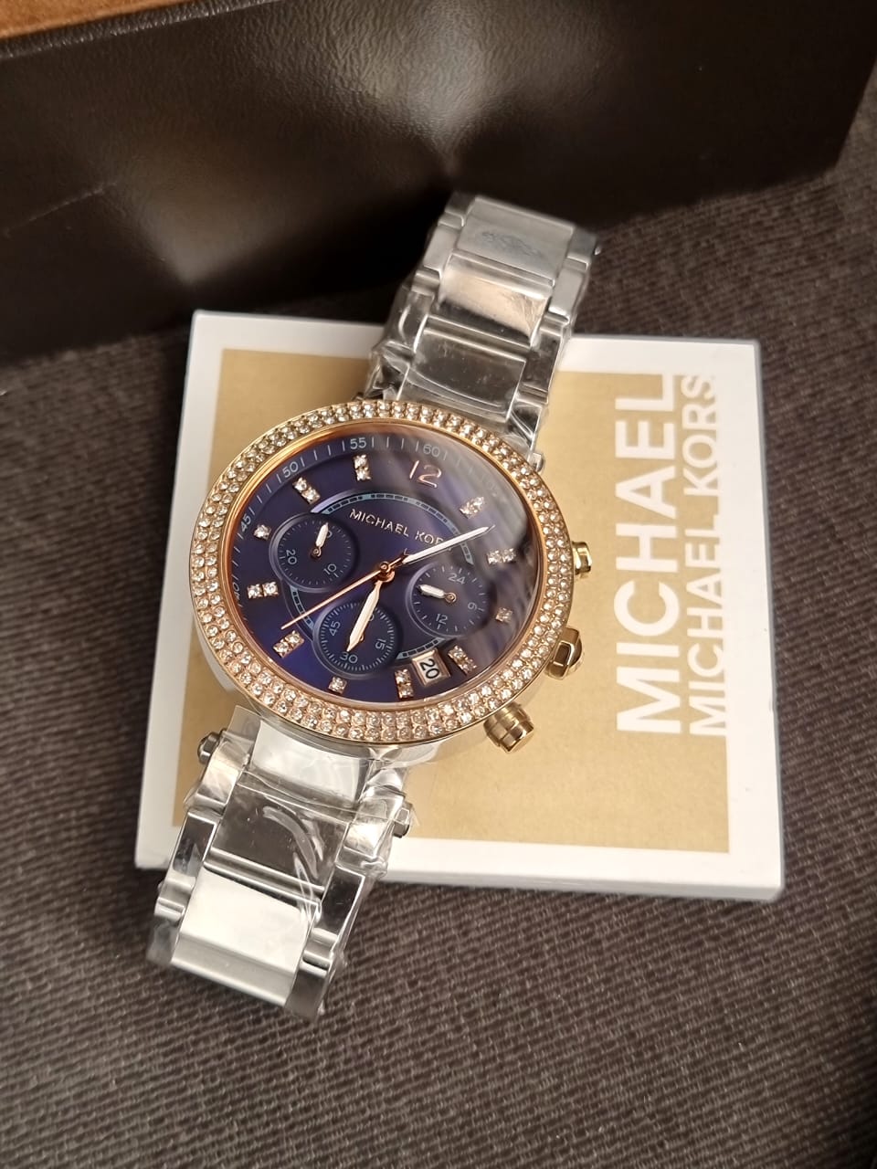 Rose Gold Tone Mk Gold Watch With Blue Face Michael Kors Parker