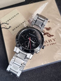 BURBERRYS the City Swiss Chronograph Stainless Steel Black Ceramic Bezel Gray Date Dial Men Watch BU9380